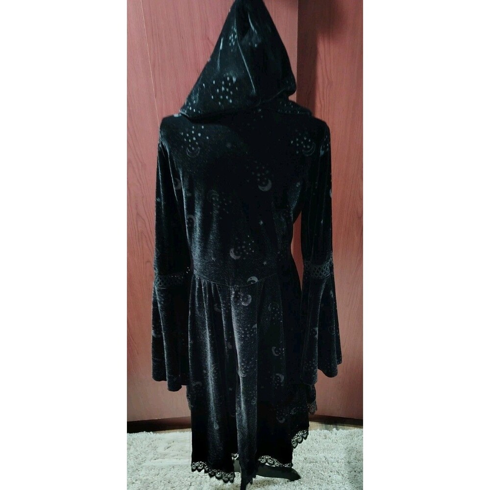 Adult CELESTIAL COVEN Hooded Dress WITCH COSTUME Black VELVET HI-LO Large GOTH - Picture 4 of 13